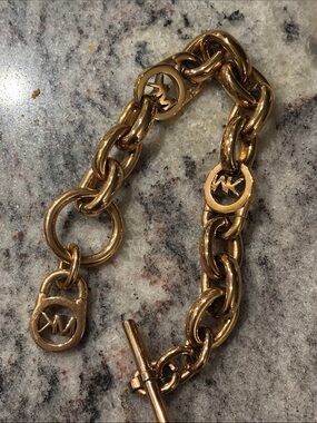 Michael Kors Polished Gold MK Link Toggle Bracelet